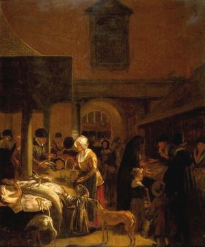 Emanuel De Witte, Le vieux marché aux poissons dans le Dam, Amsterdam, v. 1650