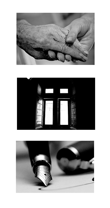 Triptyque main .blanc du jour. écris