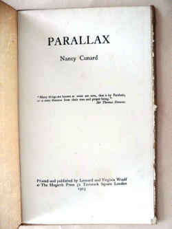 Nancy Cunard, Parallax, Hogarth Press, London, 1925. Nancy Cunard Parallax