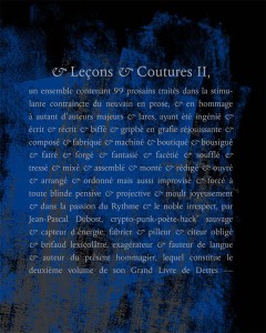 Jean-Pascal Dubost, & Leçons & Coutures II, Éditions Isabelle Sauvage, Collection présent (im)parfait, 2018. Couv_dubost_18